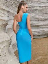 1pc Sleeveless High-Waist Backless Slit Pleated Slim Fit Solid Color Party Bandage Dress